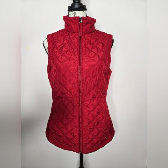 Van Heusen Womens Quilted Zip Up Red Vest Collared Size SP - Picture 1 of 8